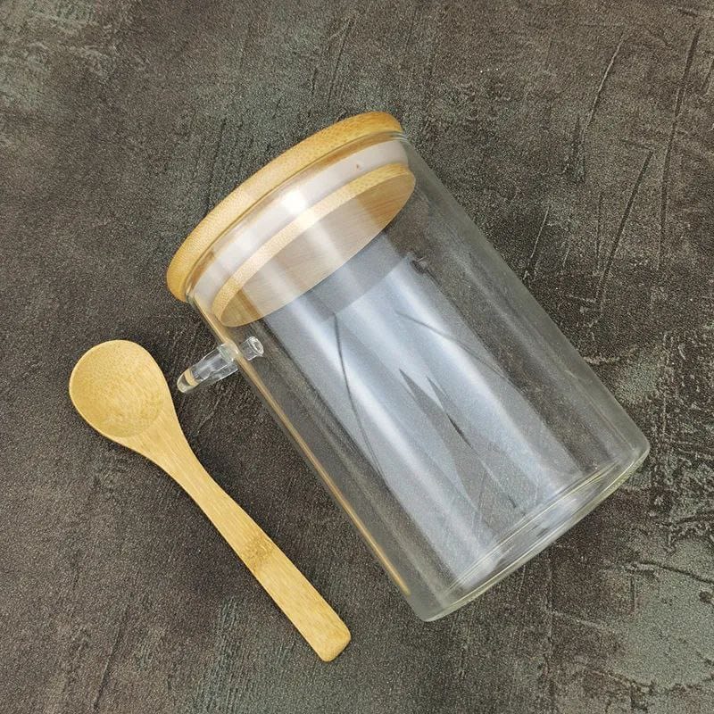 Glass Storage jar with spoon and bamboo lid
