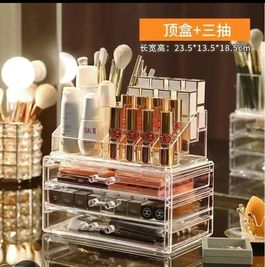 3 Layer Acrylic Transparent Makeup Drawer/Organizer Desktop Cosmetic Storage Box for Lipstick, Jewelry
