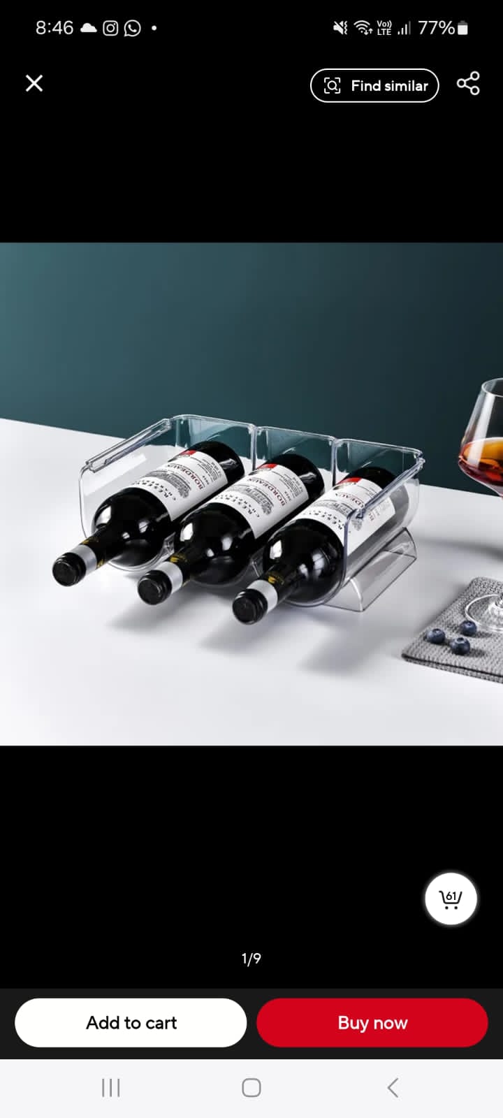 Triple Stackable Wine Bottle Rack Glass Holder / Bottle Holder