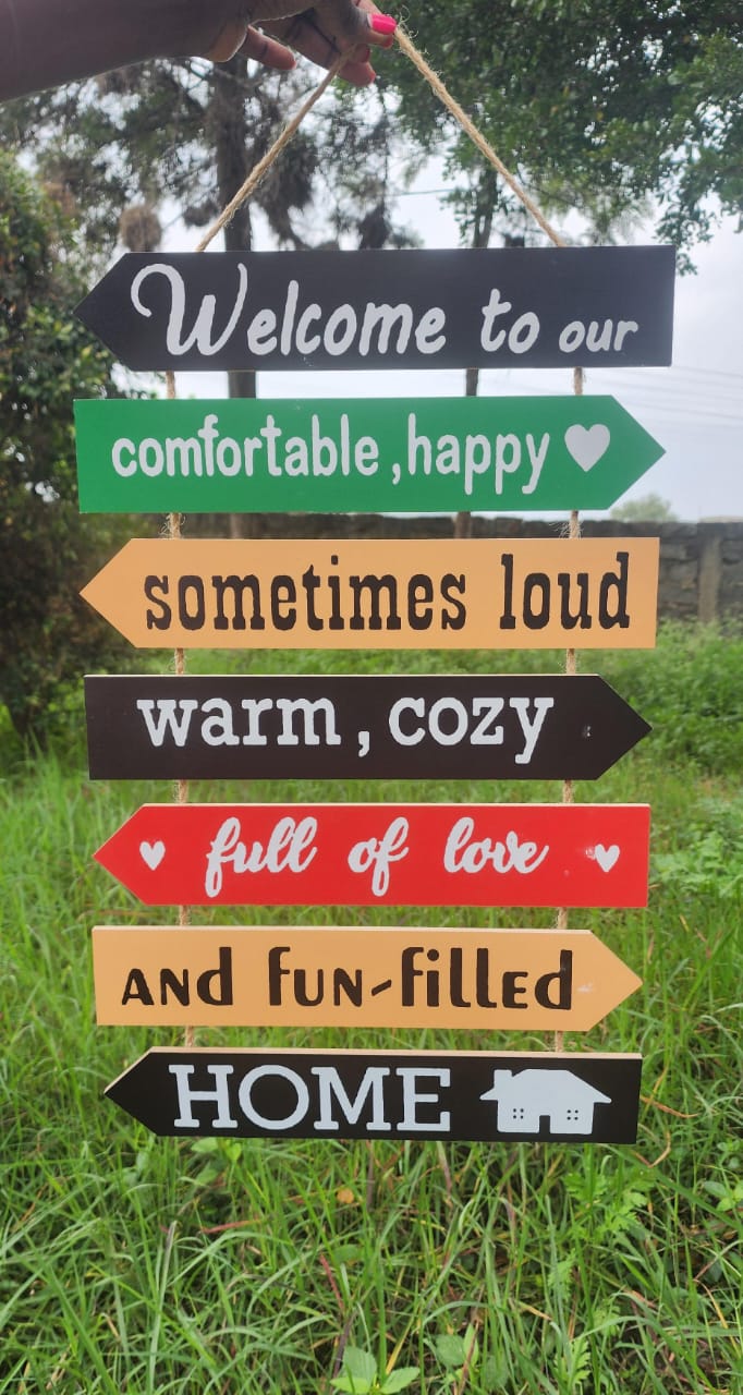 Wooden Wall Hanging  with Welcome Home message, also for house decor