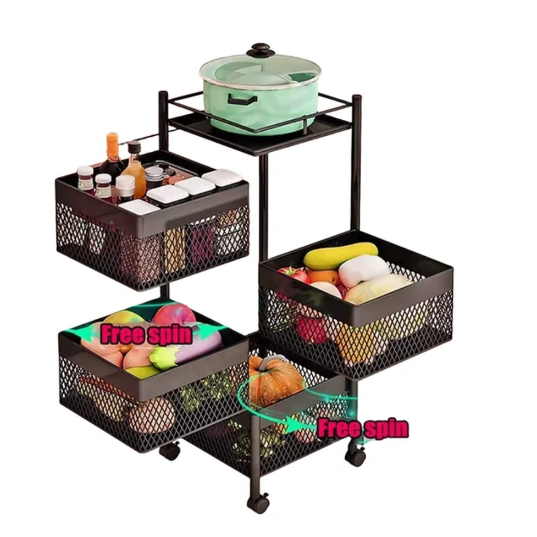 Square Fruit Rotating Rack With Wheels