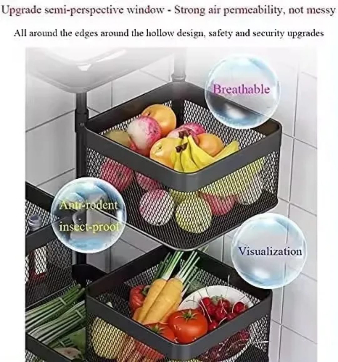 Square Fruit Rotating Rack With Wheels
