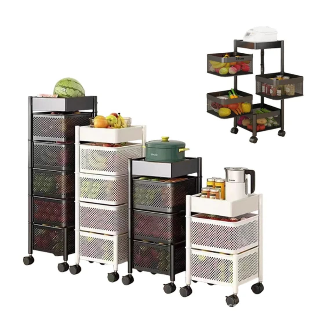 Square Fruit Rotating Rack With Wheels