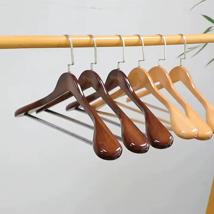 Wide Wooden Hangers (10 Pack)Glossy Finish Non slip Wooden Hangers