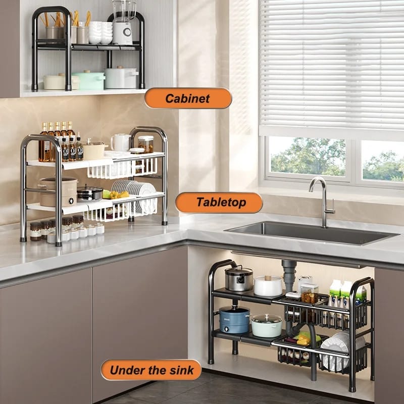 Under the sink adjustable 2 tier rack