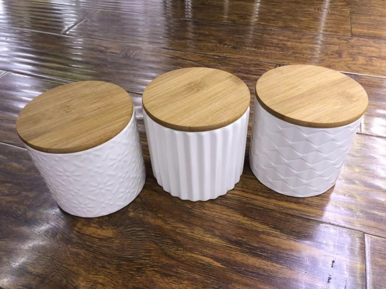 3pcs Plain Canisters Set with Bamboo Lid