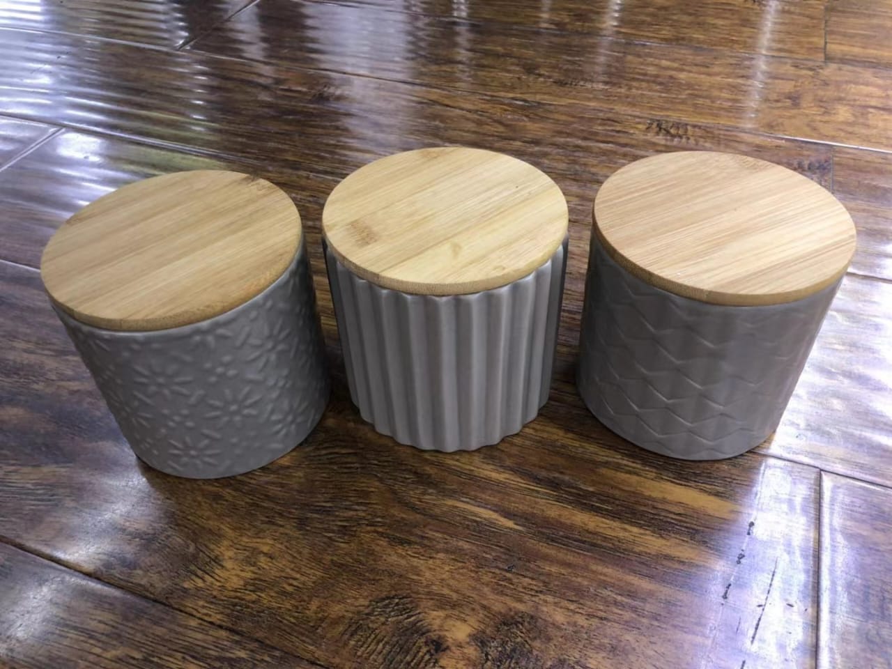 3pcs Plain Canisters Set with Bamboo Lid