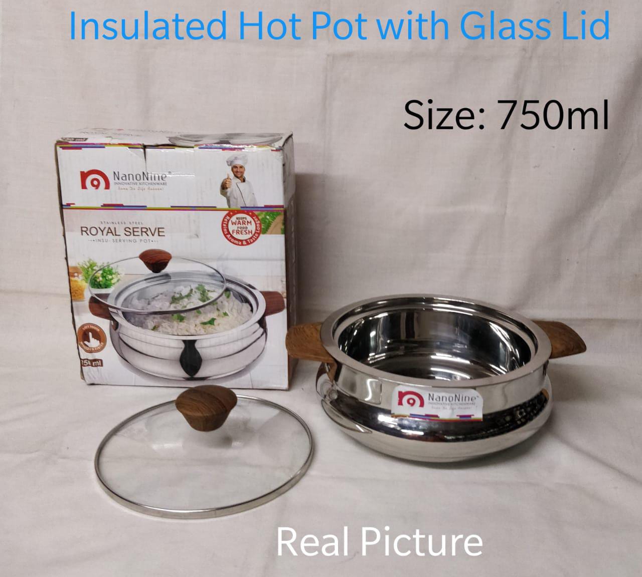 Stainless Steel Royal Serve Insulated Hot Pot with Glass Lid