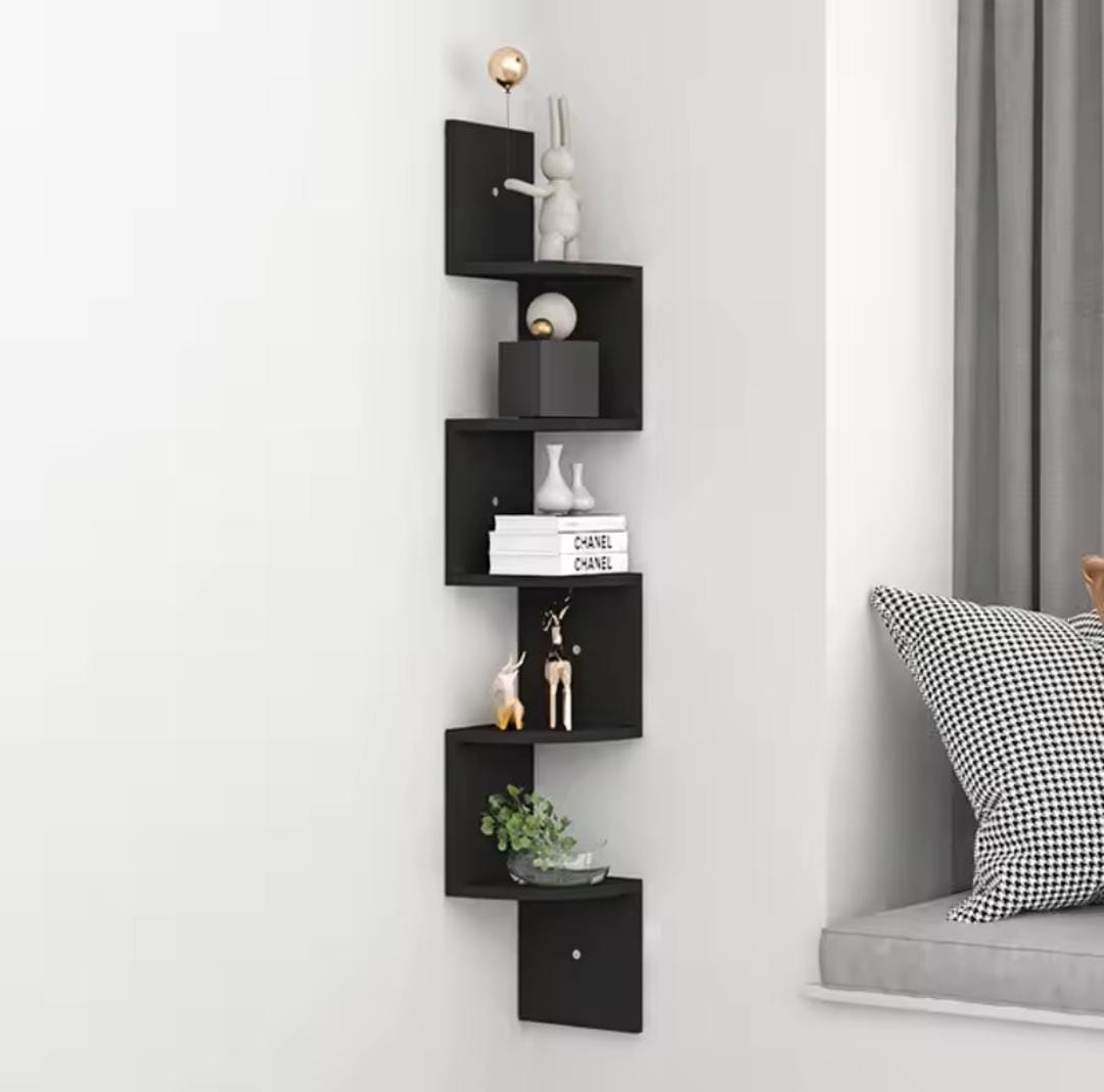 MINGYI DIY 5-tier corner shelf, corner shelf made of MDF wood, hanging bookcase, zigzag shaped shelf, approx