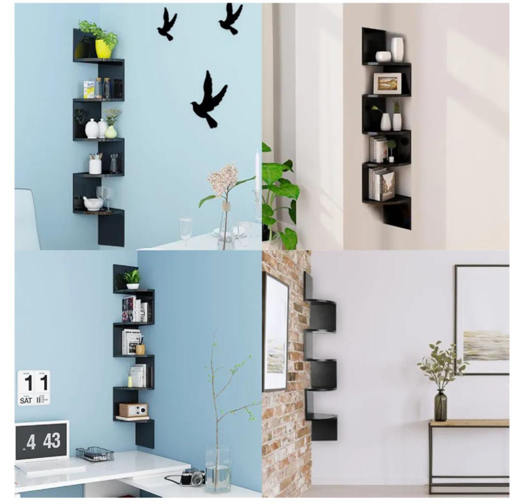 MINGYI DIY 5-tier corner shelf, corner shelf made of MDF wood, hanging bookcase, zigzag shaped shelf, approx