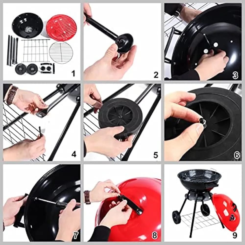 Round Charcoal Barbecue with Portable Trolley .