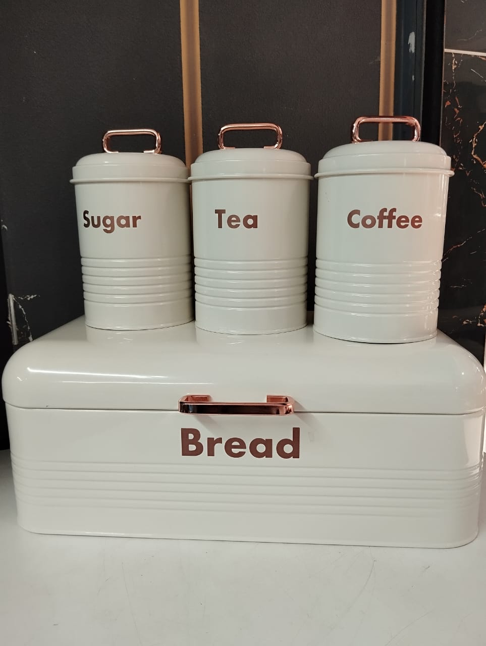 Alloy Bread Bin with Three Canister Set