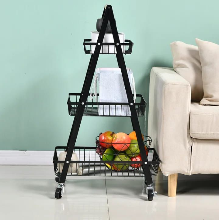 Multi-Function Multi Purpose 3-Tier A Shape Metal Mobile Trolley Cart