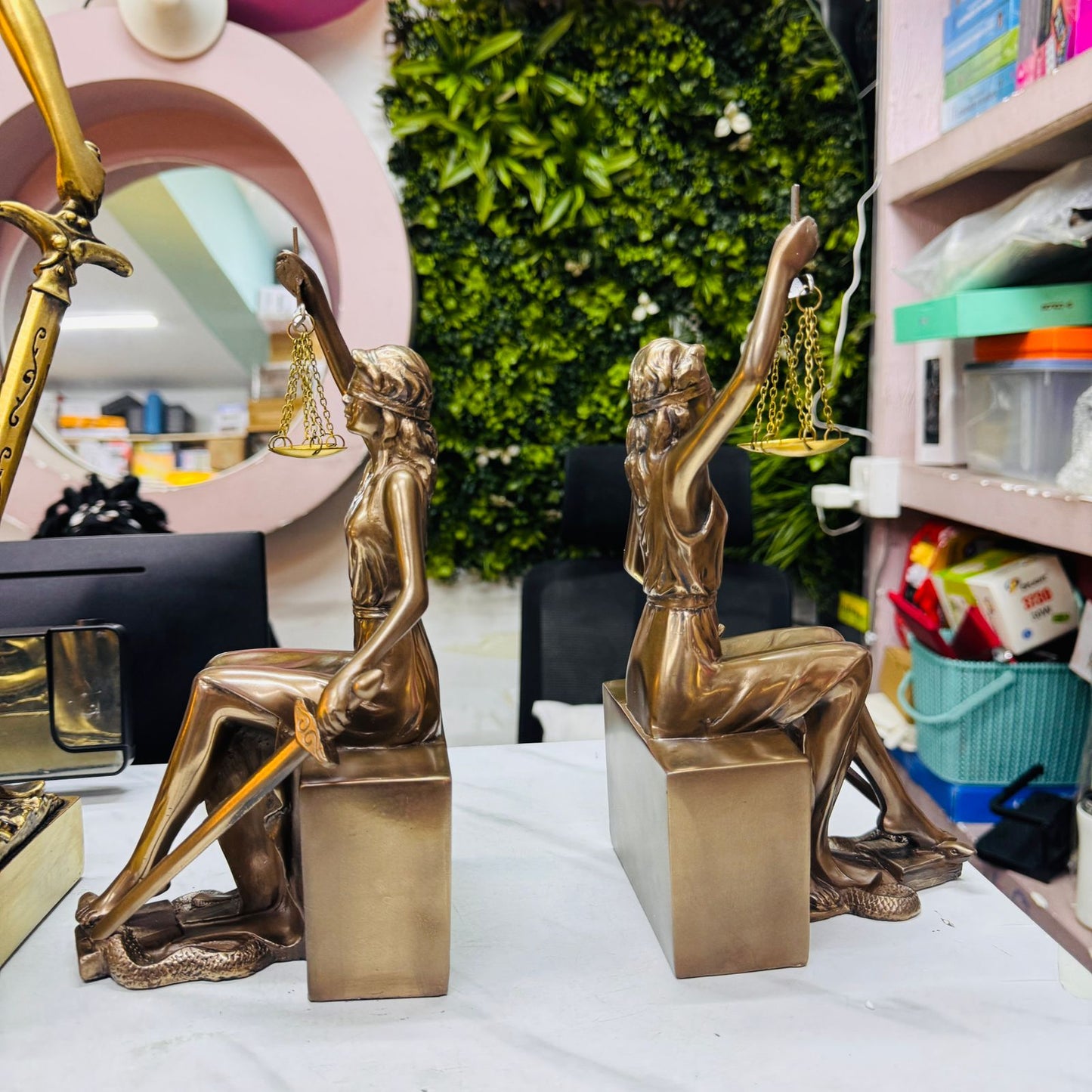 Goddesses Justice Bookends Statues, Greek Lady of Justice Book End, Roman Goddess of Justice Book Stopper Gift for Lawyer Attorney Judge Book Decoration 10999/-
