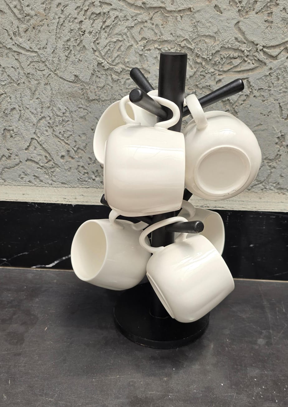 6pc Unique Cappuccino Cups with Bamboo Stand