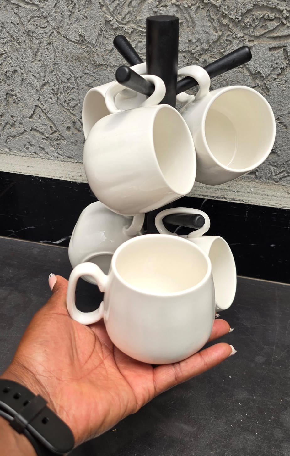 6pc Unique Cappuccino Cups with Bamboo Stand