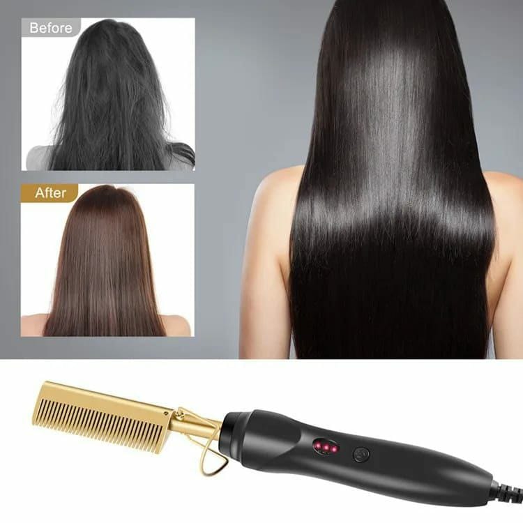Electric hair straightener and curling hot comb