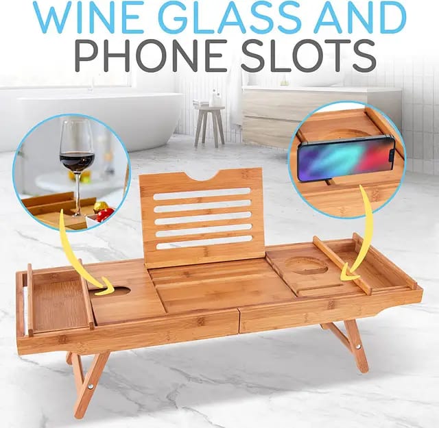 Expandable Bamboo bathtub caddy Tray