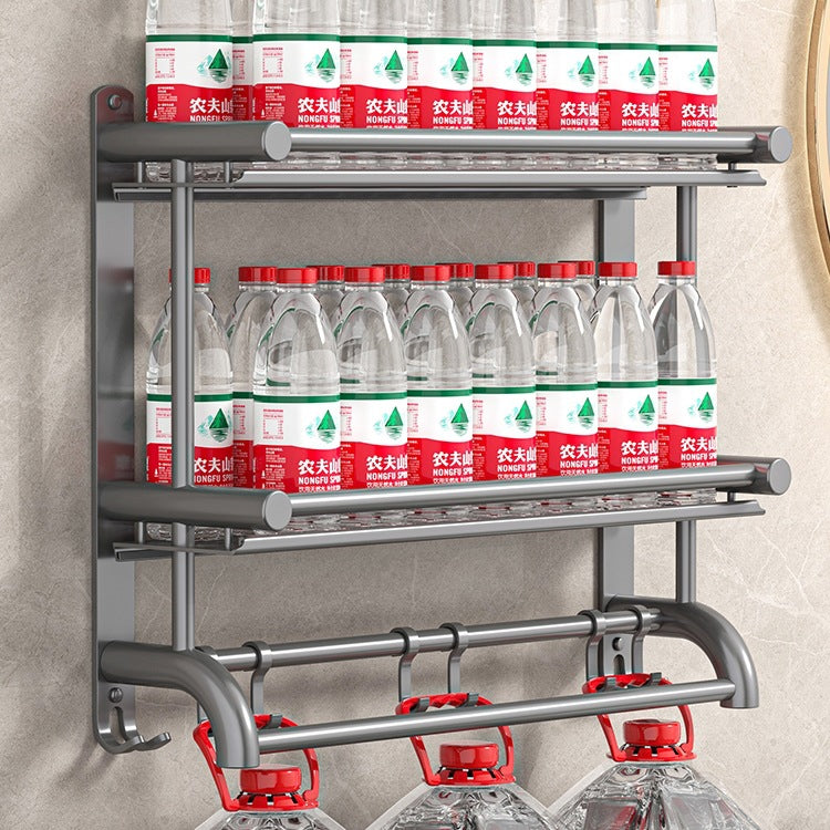 Double layer bathroom rack with hooks