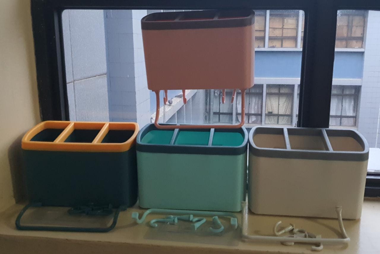Multipurpose 3 slot drainer with 4 hooks and towel holder
