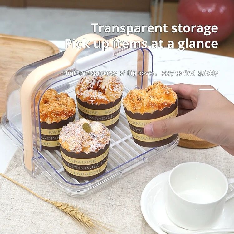 Portable plastic bread storage box with a roll up lid