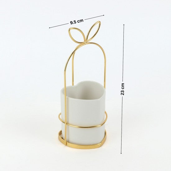 Love shape ceramic tool barrel set gold or silver metal stand