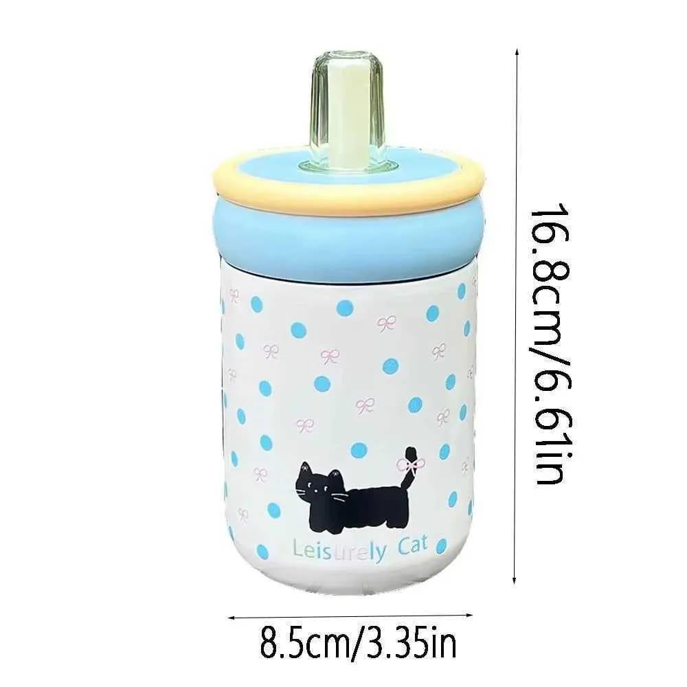 Cute LeakProof 500ml Insulated Water Cup Cartoon Black Cat with love Thermos Bottle with Handle