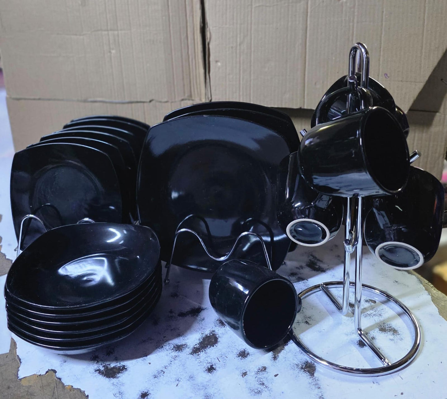 24 pcs black square shape dinner set