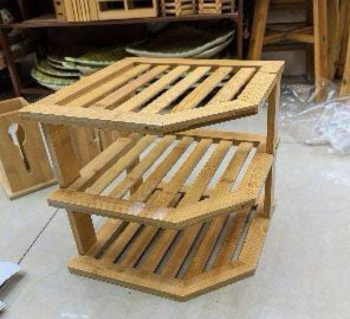 3 tier CORNER BAMBOO KITCHEN STORAGE SPICE RACK