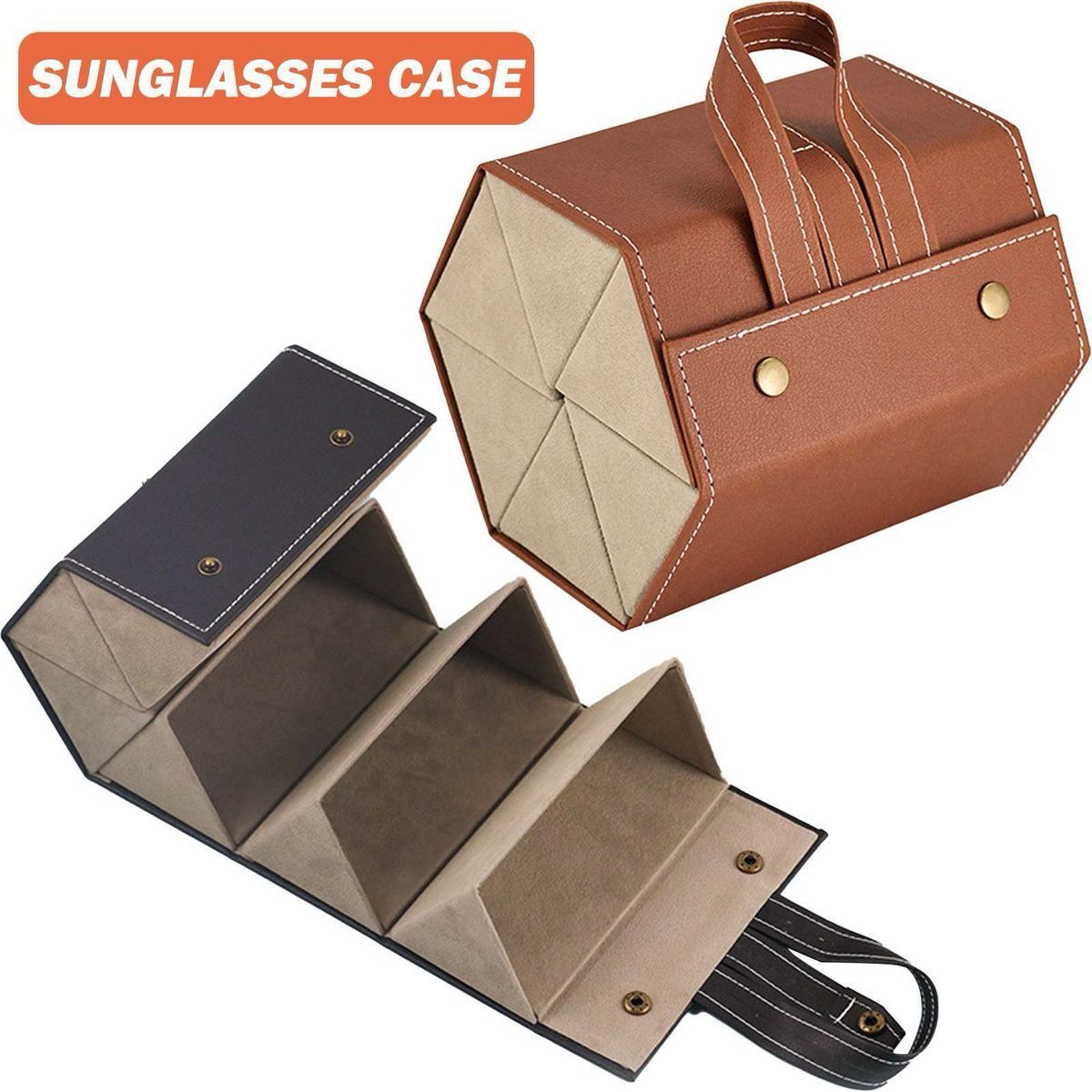 Sunglasses Organizer Box / Folding Portable Glasses Travel PU Leather Case