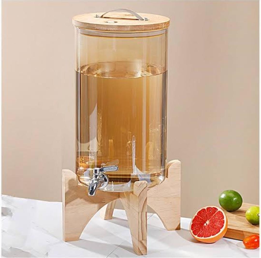 3.6L Golden borosilicate glass beverage dispenser with bamboo lid
