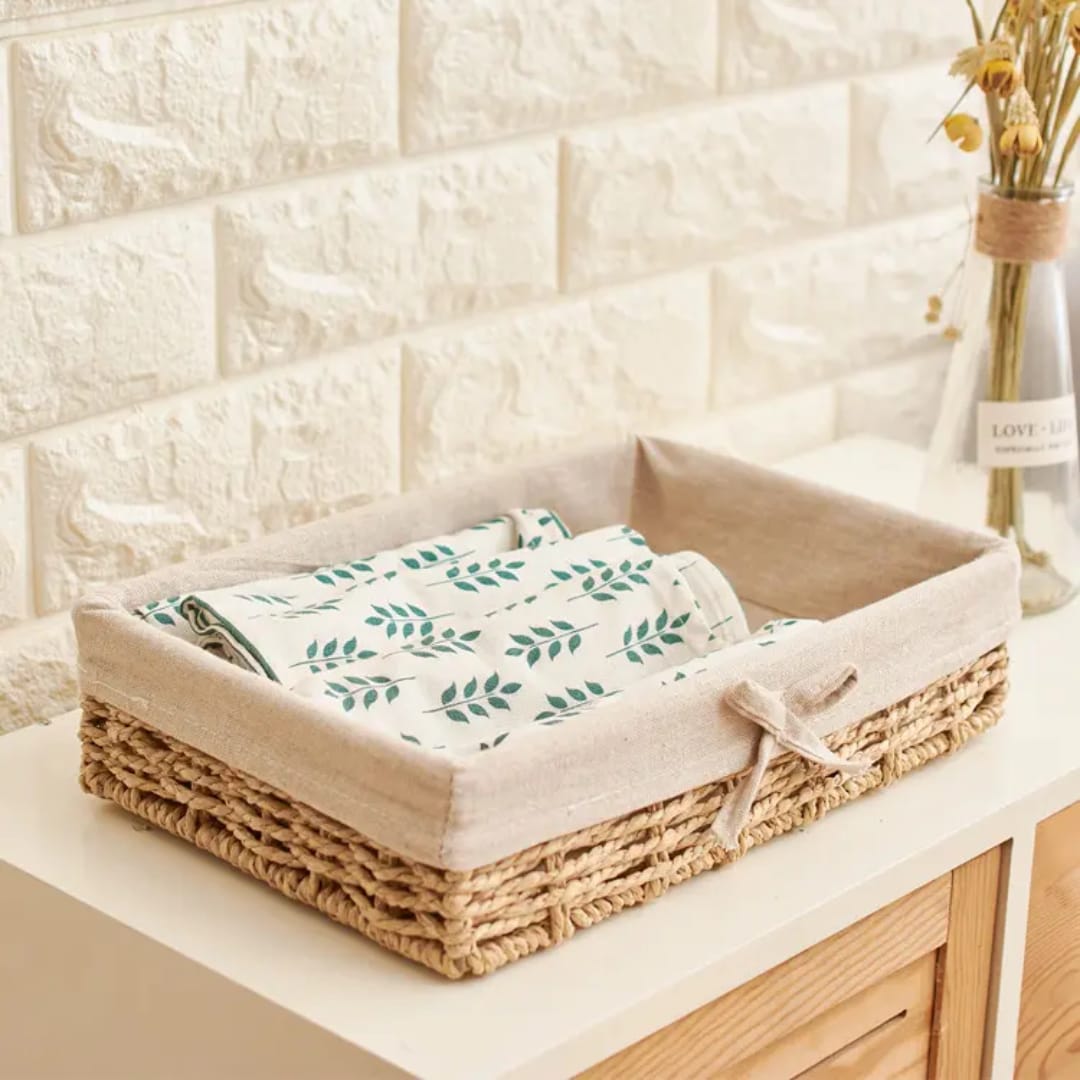 Rustic Woven Storage Basket Set with Fabric Lining (4pcs)