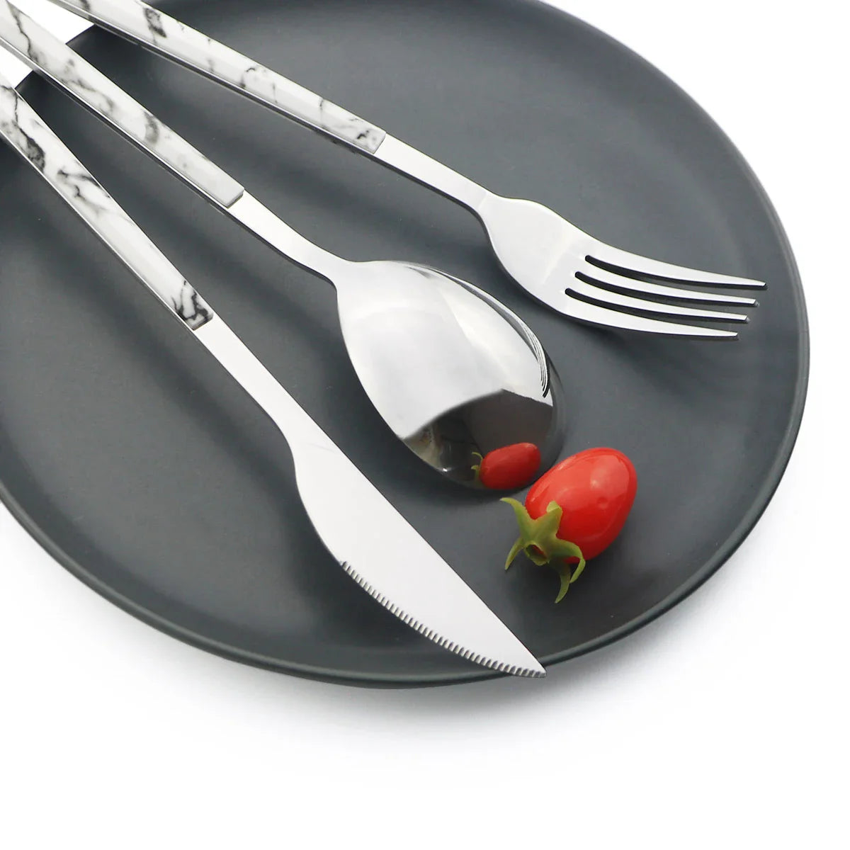 24pcs Silver Marble Cutlery Set