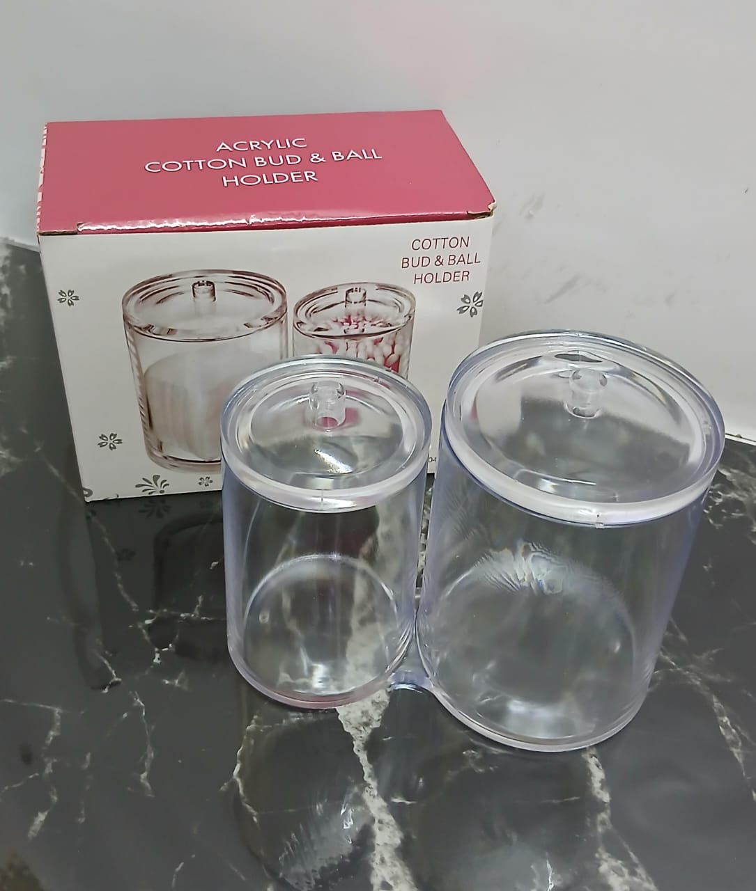 2 in 1 Acrylic round cotton swab holder/ makeup brush holder