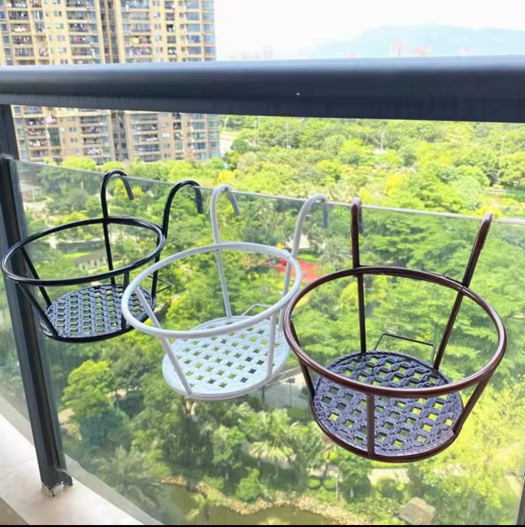 Metallic over the balcony flower pot holder