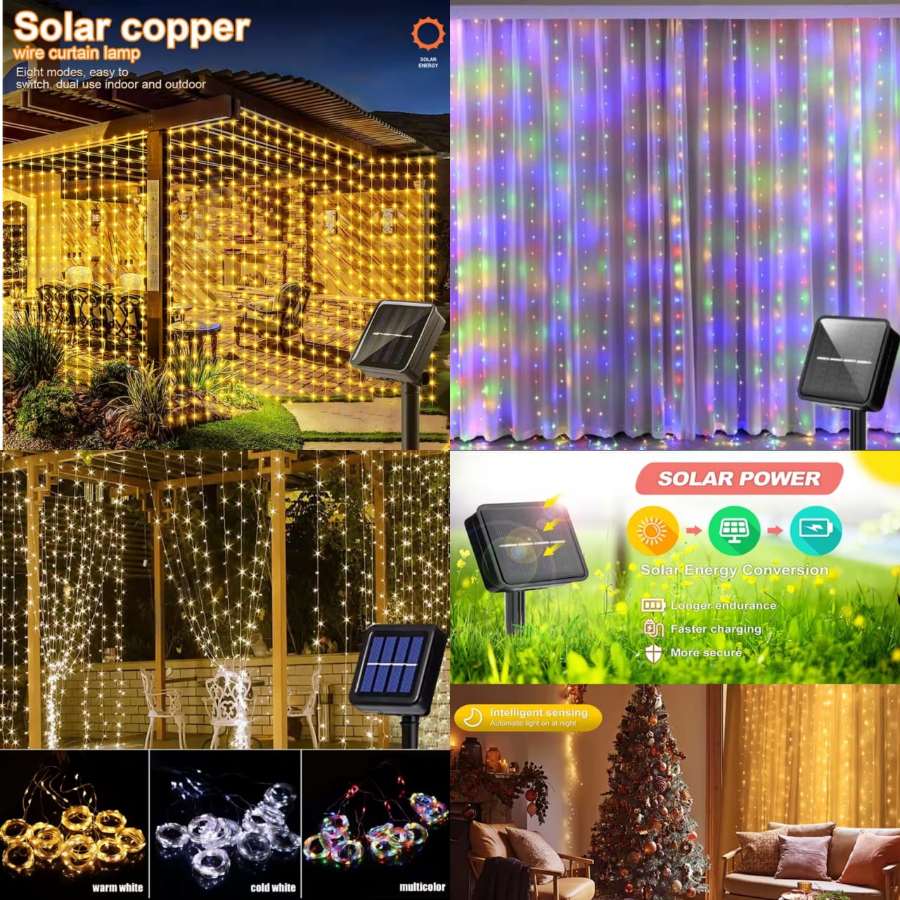 SOLAR OUTDOOR CURTAIN LIGHT WITH 300 LED