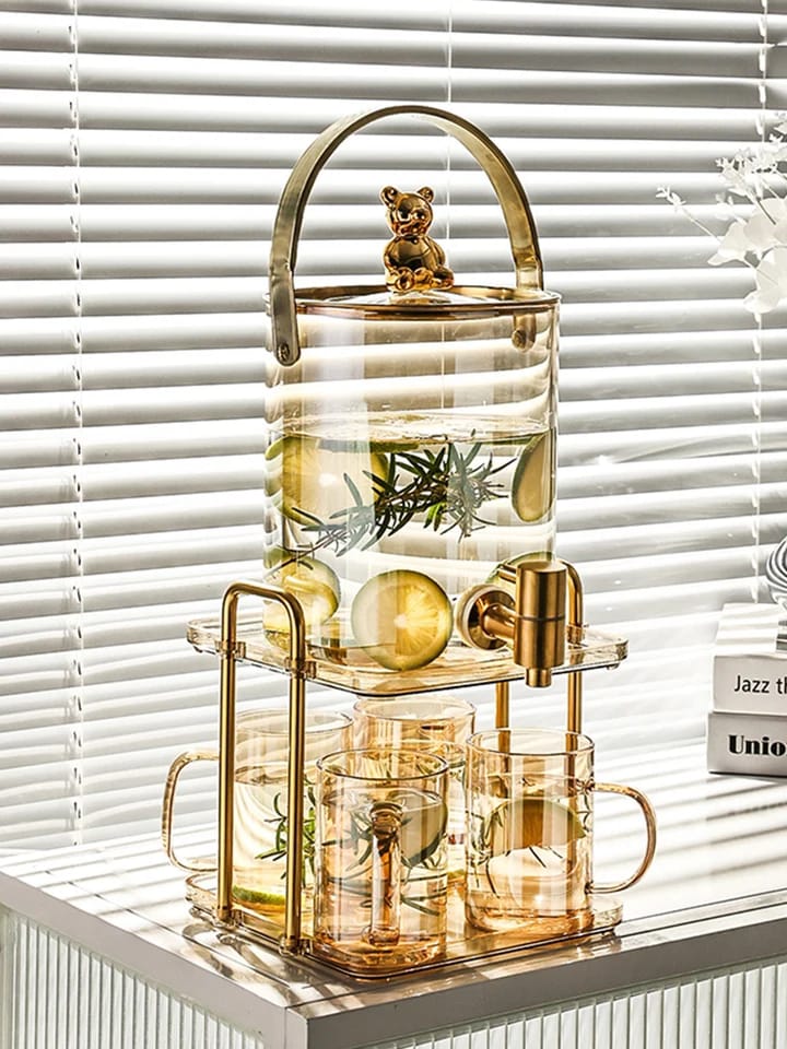 3.6L Luxury Glass Cold Water Jug with Faucet Bucket Set