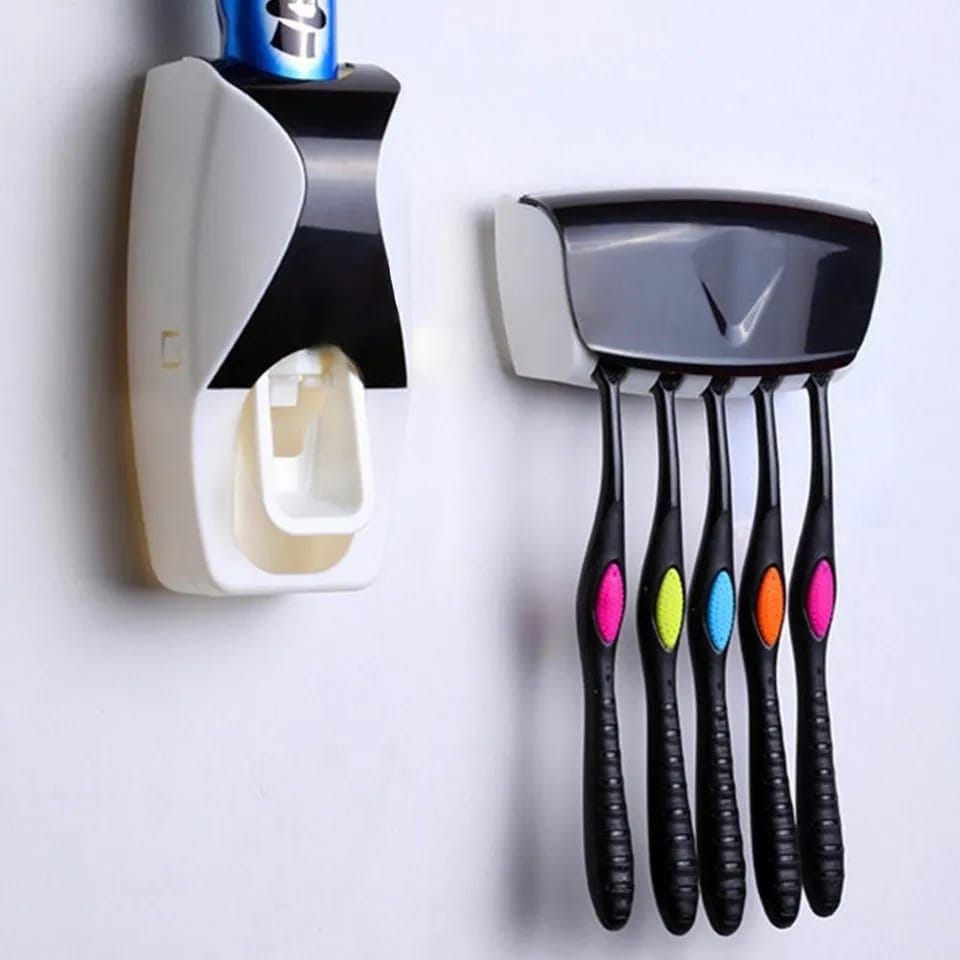 Toothpaste dispenser with toothbrush holder