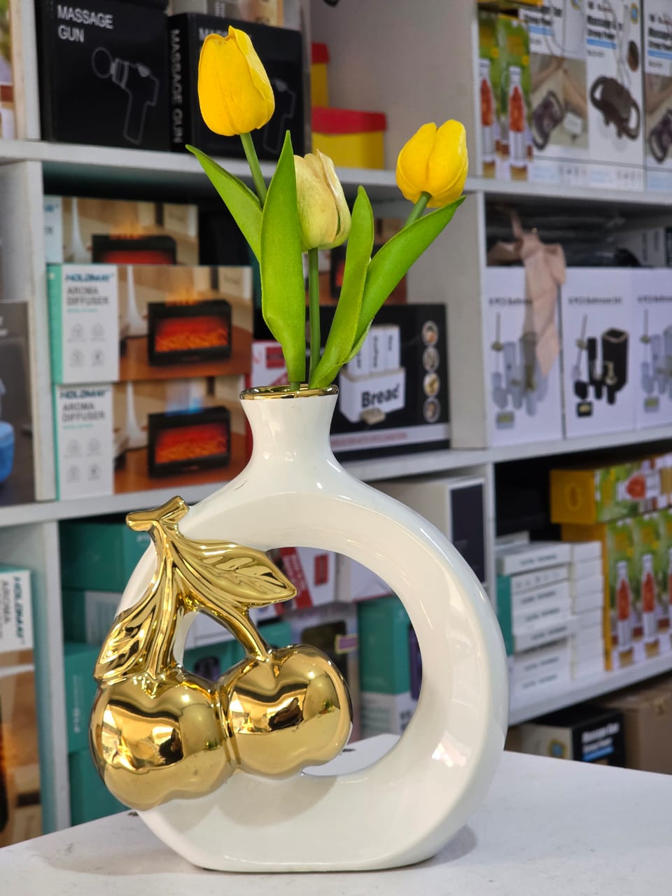 Modern Ceramic vase with Golden Cherry Design