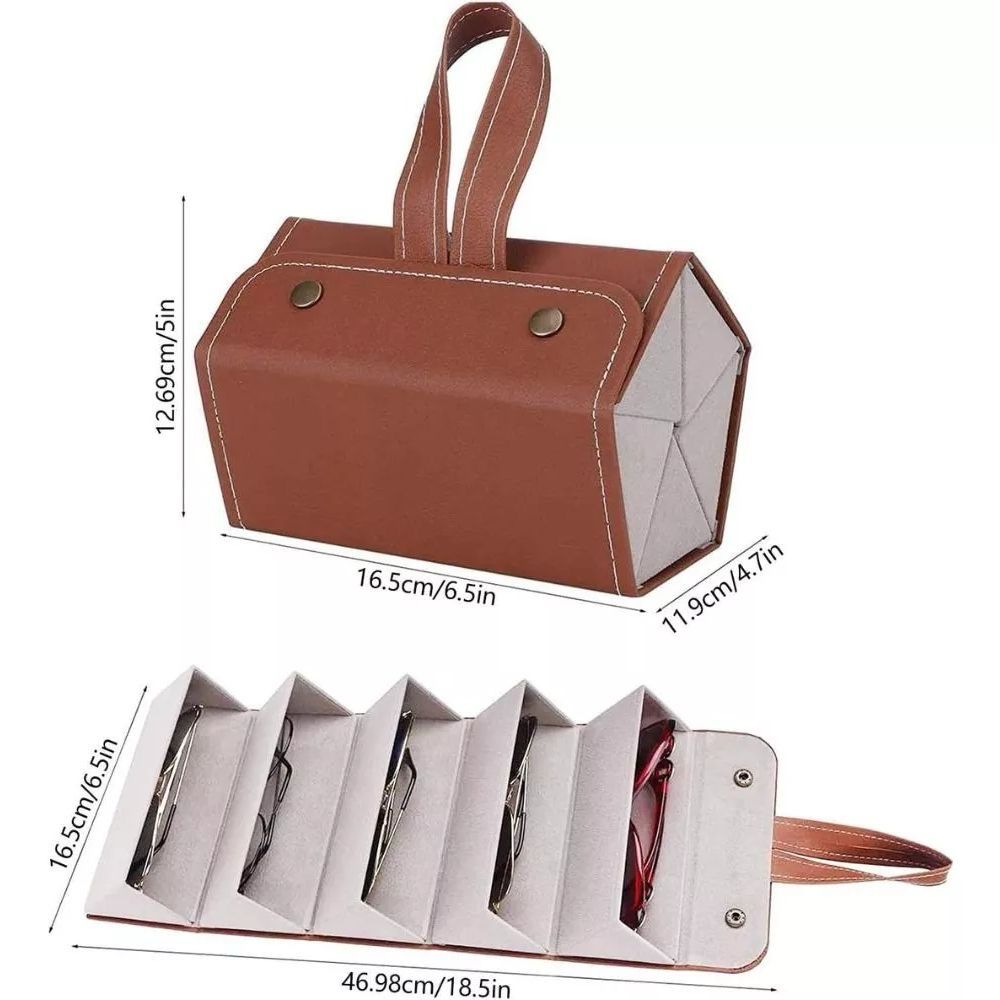Sunglasses Organizer Box / Folding Portable Glasses Travel PU Leather Case