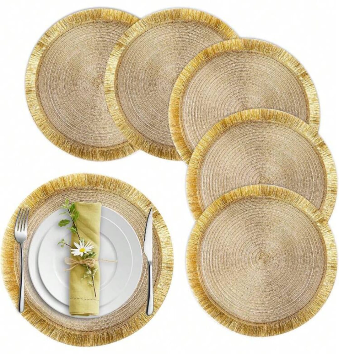 High Quality Round Shimmery Gold Placemats/Tablemats