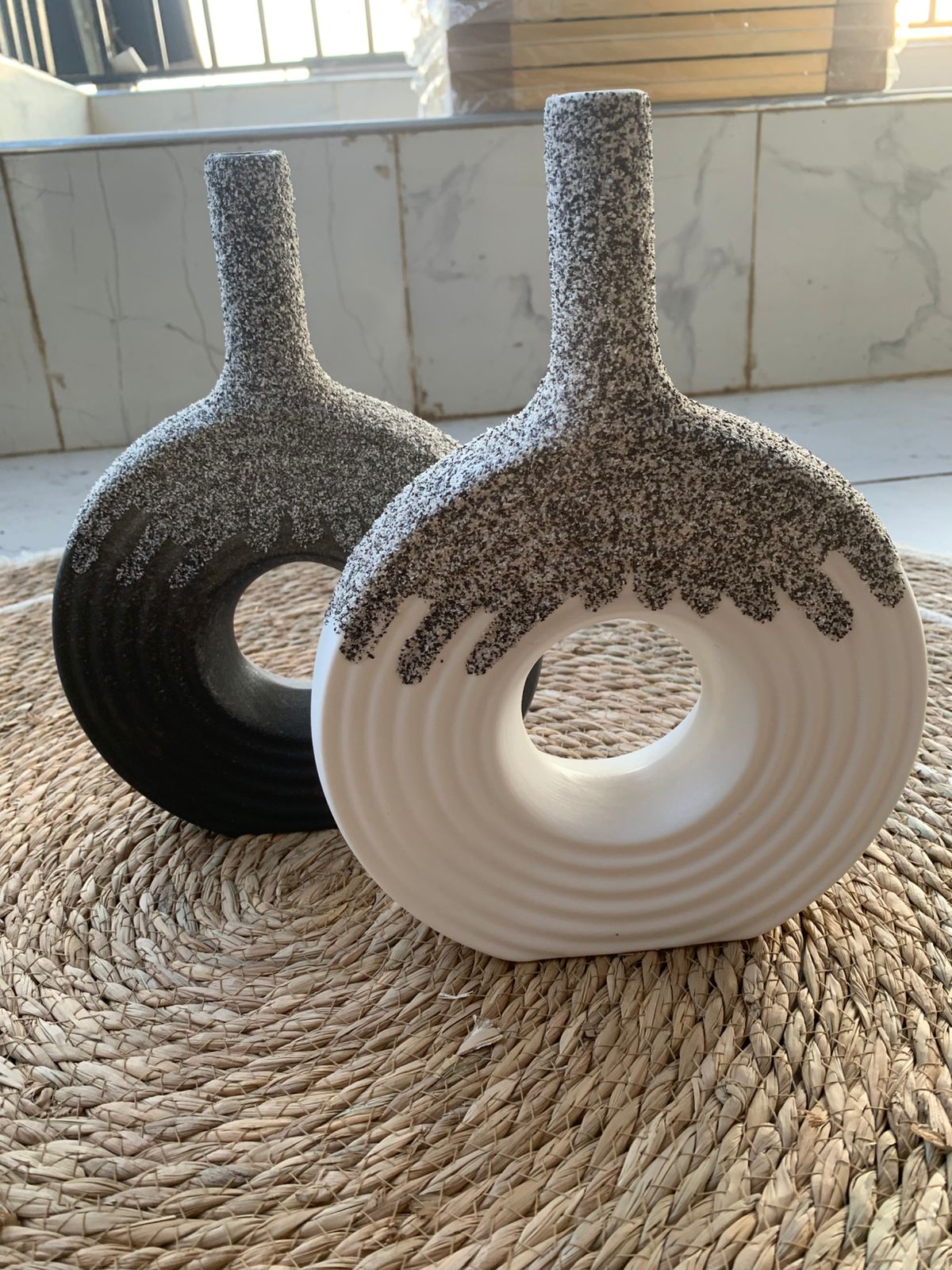 Ceramic Donut Vase, 12 inch Flower Vase for Home Decor