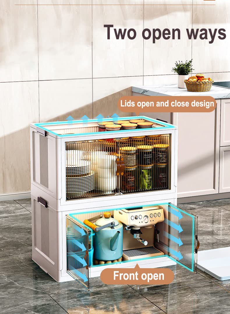 Double layer Foldable, Stackable Nordic Plastic Kitchen Cabinets with wheels, for Home Furniture. Multi-layer Foldable Storage Cabinet Living Room Multifunction Storage Box