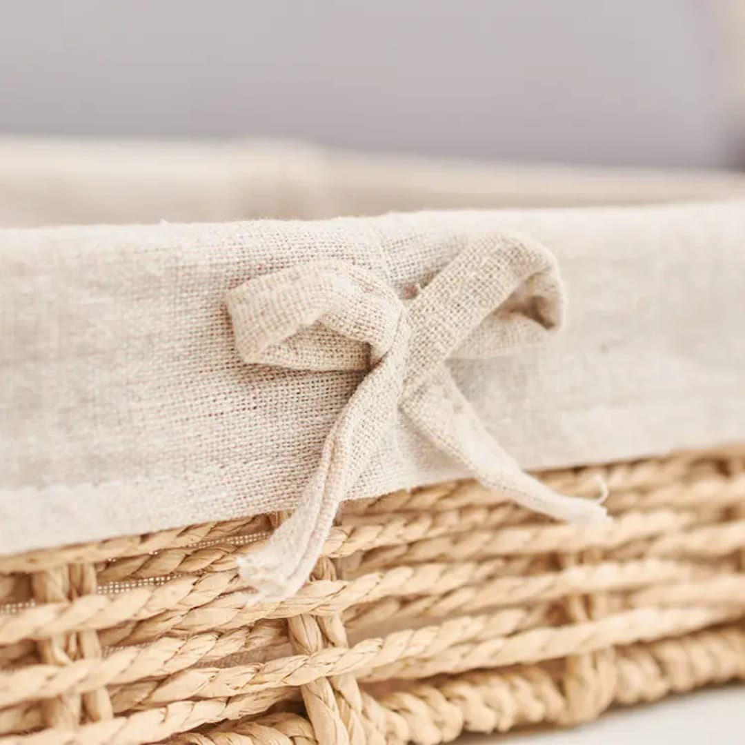 Rustic Woven Storage Basket Set with Fabric Lining (4pcs)