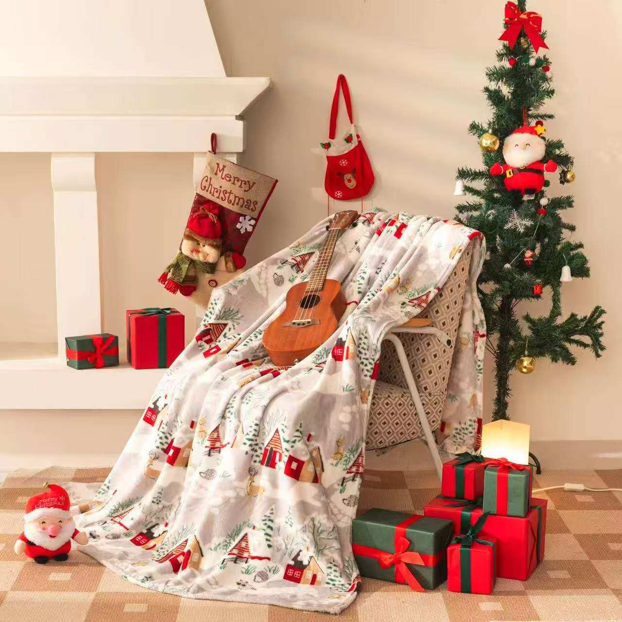 Double Sided Christmas Sherpa Fleece Throw