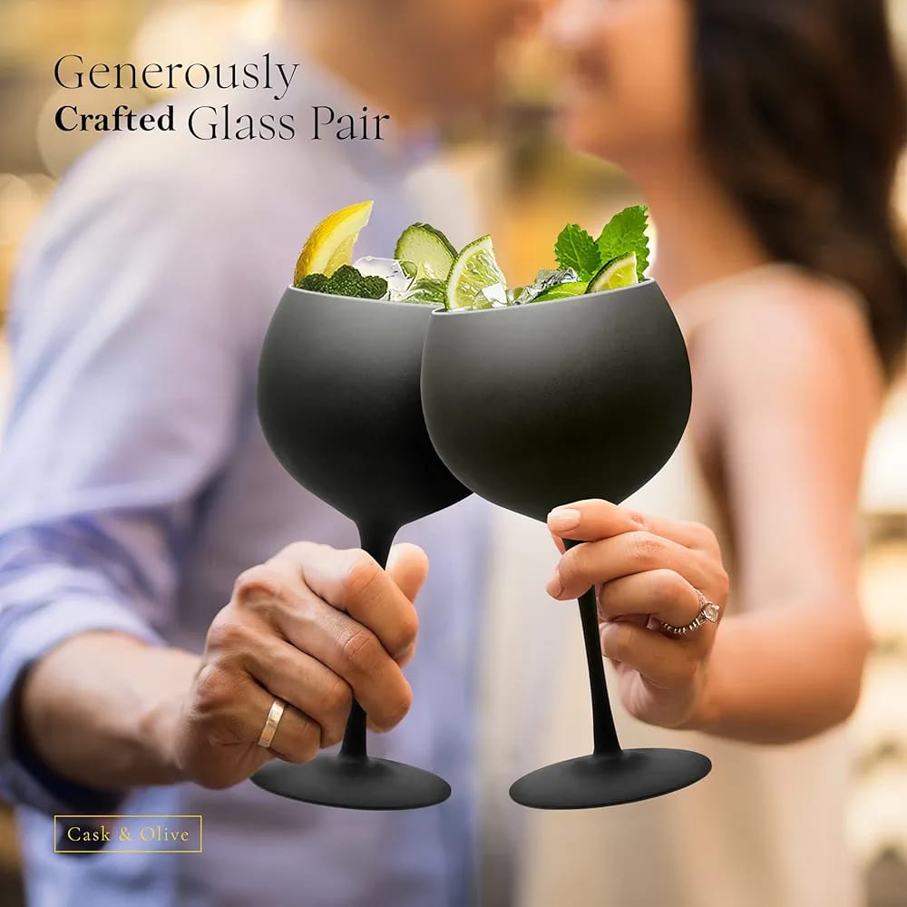 6Pcs Matte Black Wine Glass Goblet