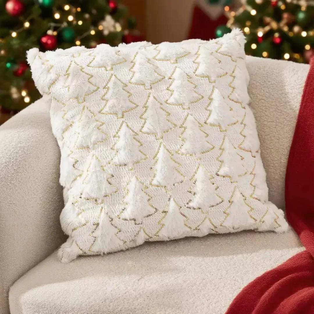Christmas Tree Glitter Plush Cushion Cover Home