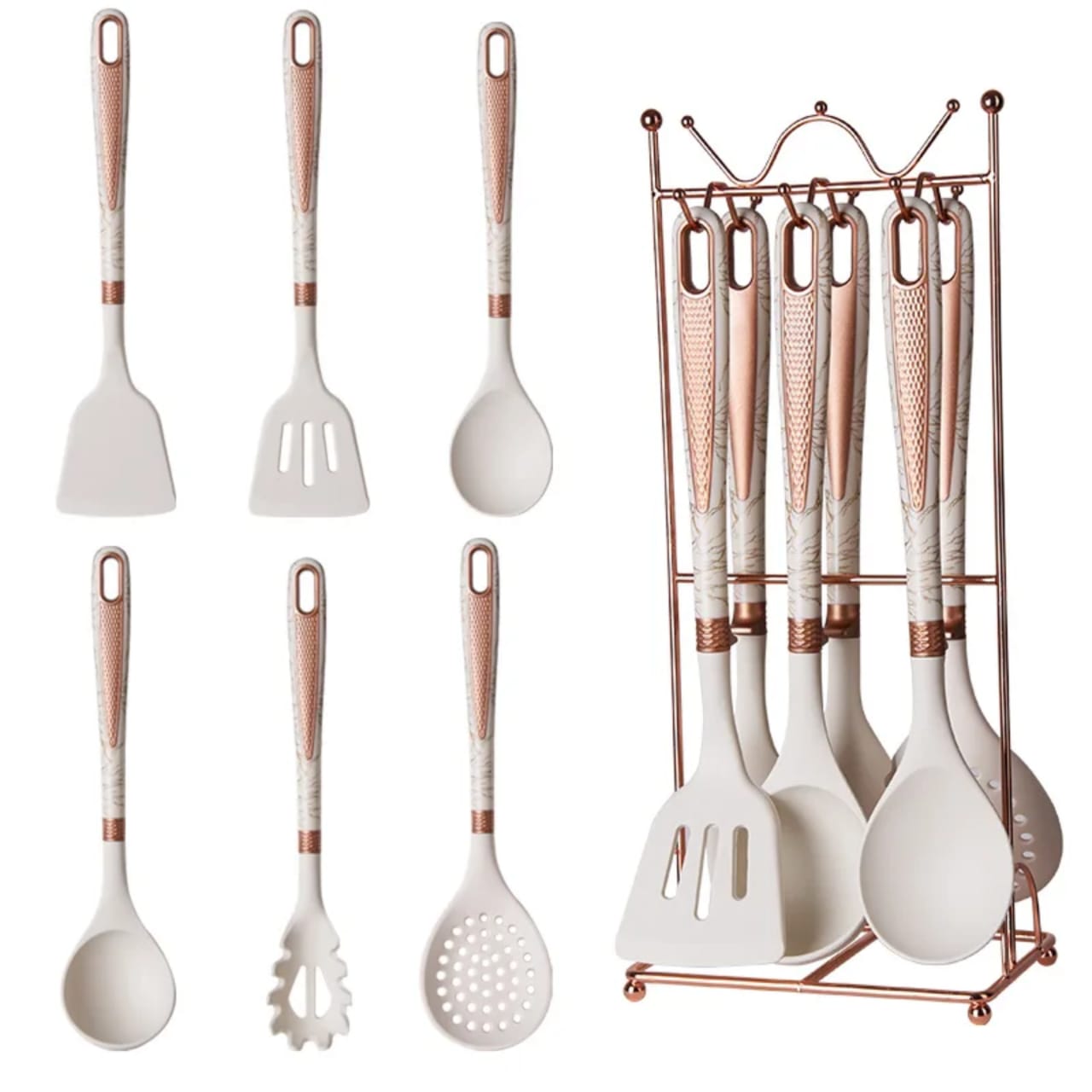 7pcs High Quality Silicon Kitchen set with storage Rack