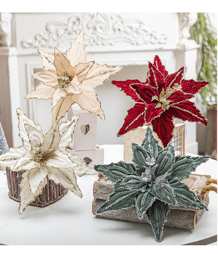 Artificial Flowers Christmas Flower Pendant New Simulation Pattern Diy Red Multi Layered Christmas Tree Decoration