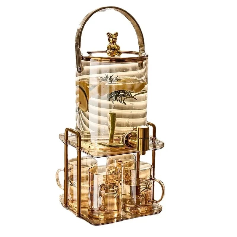 3.6L Luxury Glass Cold Water Jug with Faucet Bucket Set